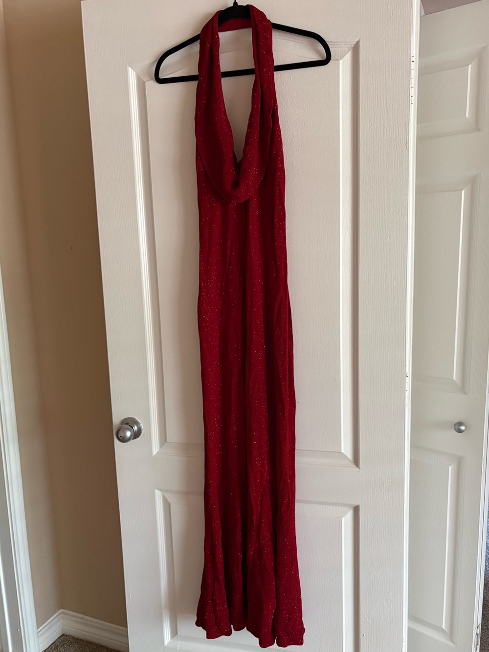Vintage Red Sparkle Halter Maxi Dress - Caché